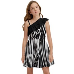 Zebra Leopard Black 7000 Kids  One Shoulder Party Dress by MickiRedd