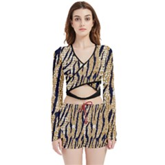 Tiger Snake Black 7000 Velvet Wrap Crop Top And Shorts Set by MickiRedd