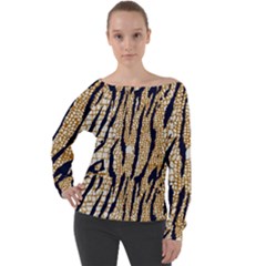 Tiger Snake Black 7000 Off Shoulder Long Sleeve Velour Top by MickiRedd