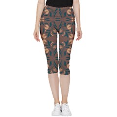 Floral Folk Damask Pattern  Inside Out Lightweight Velour Capri Leggings  by Eskimos