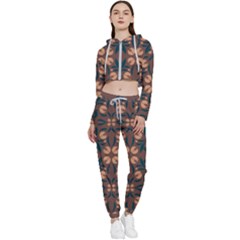 Floral Folk Damask Pattern  Cropped Zip Up Lounge Set by Eskimos