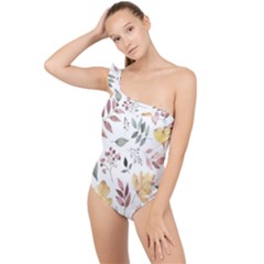 Flowers Pattern Frilly One Shoulder Swimsuit by Sparkle