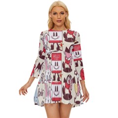 Retro Food Long Sleeve Babydoll Dress by Sparkle