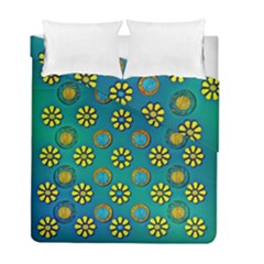 Yellow And Blue Proud Blooming Flowers Duvet Cover Double Side (full/ Double Size) by pepitasart