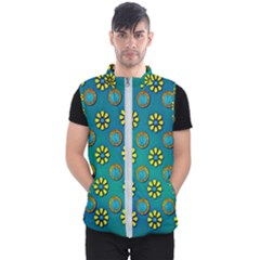 Yellow And Blue Proud Blooming Flowers Men s Puffer Vest by pepitasart