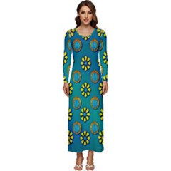 Yellow And Blue Proud Blooming Flowers Long Sleeve Velour Longline Maxi Dress by pepitasart