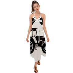 Black-farm-tractor-cut Halter Tie Back Dress  by DinzDas