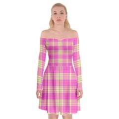 Pink Tartan 4 Off Shoulder Skater Dress by tartantotartanspink