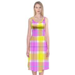 Pink Tartan-8 Midi Sleeveless Dress by tartantotartanspink