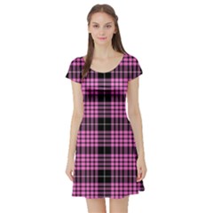 Pink Tartan 3 Short Sleeve Skater Dress by tartantotartanspink