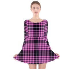 Pink Tartan 3 Long Sleeve Velvet Skater Dress by tartantotartanspink