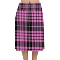 Pink Tartan 3 Velvet Flared Midi Skirt by tartantotartanspink