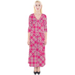 Pink Tartan-10 Quarter Sleeve Wrap Maxi Dress by tartantotartanspink