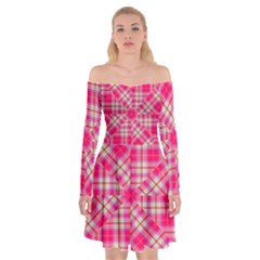 Pink Tartan-10 Off Shoulder Skater Dress by tartantotartanspink