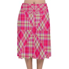 Pink Tartan-10 Velvet Flared Midi Skirt by tartantotartanspink