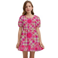 Pink Tartan-10 Kids  Short Sleeve Dolly Dress by tartantotartanspink