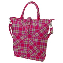 Pink Tartan-10 Buckle Top Tote Bag by tartantotartanspink2