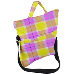 Pink Tartan-8 Fold Over Handle Tote Bag by tartantotartanspink2