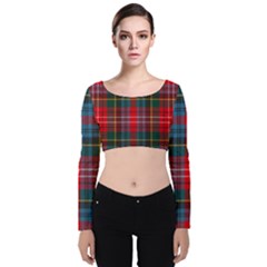 Caledonia Modern Tartan Velvet Long Sleeve Crop Top by tartantotartansred