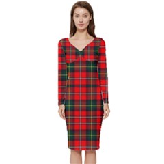 Boyd Modern Tartan 2 Long Sleeve V-neck Bodycon Dress  by tartantotartansred