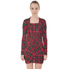 Boyd Modern Tartan V-neck Bodycon Long Sleeve Dress by tartantotartansred