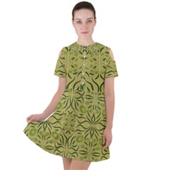 Floral Folk Damask Pattern Fantasy Flowers  Short Sleeve Shoulder Cut Out Dress  by Eskimos