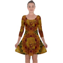 Tropical Spring Rose Flowers In A Good Mood Decorative Quarter Sleeve Skater Dress by pepitasart