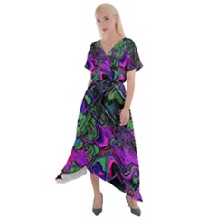 Neon Aquarium Cross Front Sharkbite Hem Maxi Dress by MRNStudios