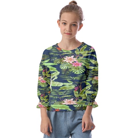 Flowers Pattern Kids  Cuff Sleeve Top by Sparkle