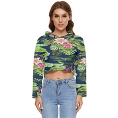 Flowers Pattern Women s Lightweight Cropped Hoodie by Sparkle