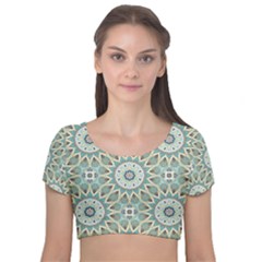 Mandala  Velvet Short Sleeve Crop Top  by zappwaits