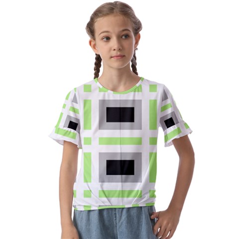 Agender Flag Plaid Kids  Cuff Sleeve Scrunch Bottom Tee by WetdryvacsLair