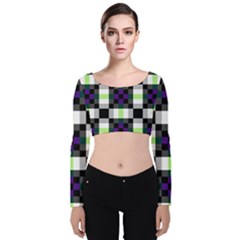 Agender Flag Plaid With Difference Velvet Long Sleeve Crop Top by WetdryvacsLair