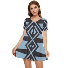 Abstract Geometric Design    Tiered Short Sleeve Babydoll Dress by Eskimos