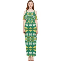 Folk Flowers Print Floral Pattern Ethnic Art Draped Sleeveless Chiffon Jumpsuit by Eskimos