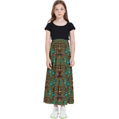 Artworks Pattern Leather Lady In Gold And Flowers Kids  Flared Maxi Skirt by pepitasart