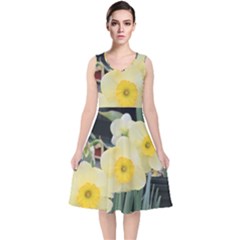 Daffodils In Bloom V-neck Midi Sleeveless Dress  by thedaffodilstore