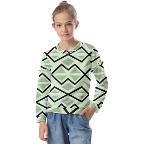 Abstract Pattern Geometric Backgrounds Kids  Long Sleeve Tee With Frill  by Eskimos