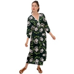 Folk Flowers Print Floral Pattern Ethnic Art Grecian Style  Maxi Dress by Eskimos