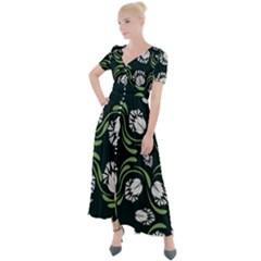 Folk Flowers Print Floral Pattern Ethnic Art Button Up Short Sleeve Maxi Dress by Eskimos