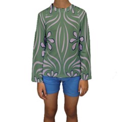 Folk Flowers Print Floral Pattern Ethnic Art Kids  Long Sleeve Swimwear by Eskimos