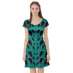 Leaves On Adorable Peaceful Captivating Shimmering Colors Short Sleeve Skater Dress by pepitasart