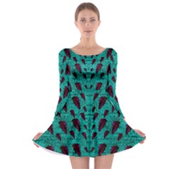 Leaves On Adorable Peaceful Captivating Shimmering Colors Long Sleeve Skater Dress by pepitasart