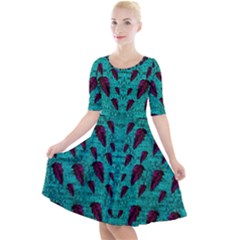 Leaves On Adorable Peaceful Captivating Shimmering Colors Quarter Sleeve A-line Dress by pepitasart