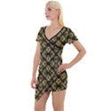 Tiled mozaic pattern, gold and black color symetric design Short Sleeve Asymmetric Mini Dress View1