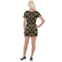 Tiled mozaic pattern, gold and black color symetric design Short Sleeve Asymmetric Mini Dress View2