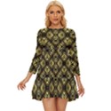 Tiled mozaic pattern, gold and black color symetric design Long Sleeve Babydoll Dress View1