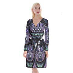 The High Priestess Card Long Sleeve Velvet Front Wrap Dress by MRNStudios