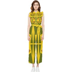  Abstract Geometric Design   Geometric Fantasy  Terrazzo  Women s Frill Top Chiffon Jumpsuit by Eskimos