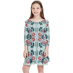 Folk Flowers Print Floral Pattern Ethnic Art Kids  Quarter Sleeve Skater Dress by Eskimos